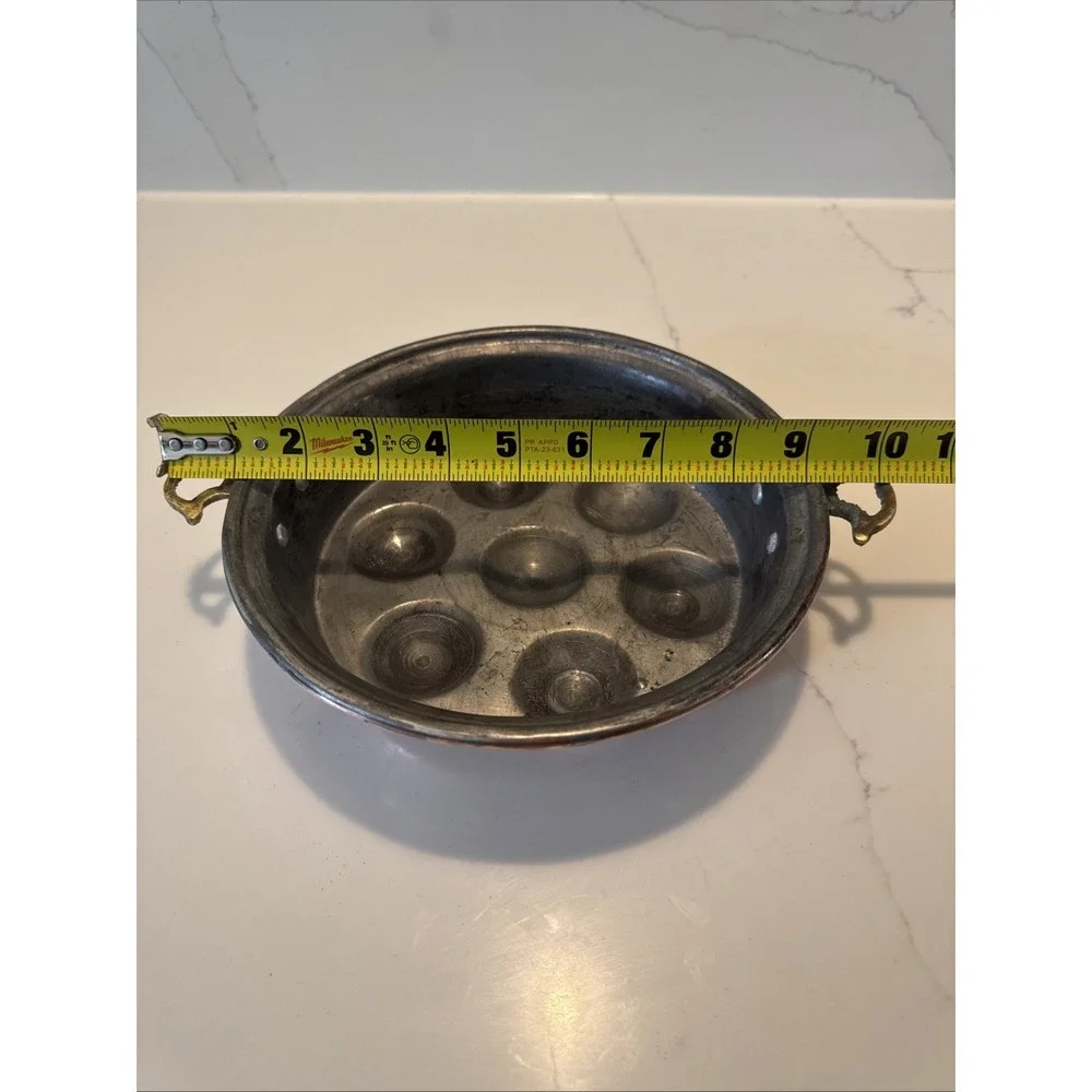 French Style Copper Escargot Pan Tin Lined Round  Brass Handle 8